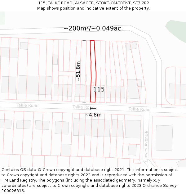 115, TALKE ROAD, ALSAGER, STOKE-ON-TRENT, ST7 2PP: Plot and title map