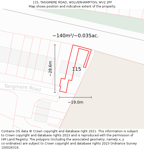 115, TANGMERE ROAD, WOLVERHAMPTON, WV2 2PF: Plot and title map