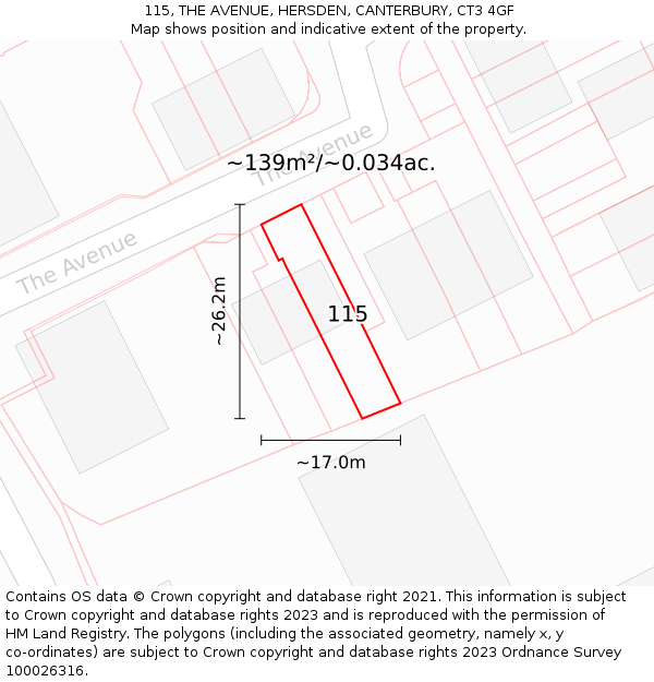 115, THE AVENUE, HERSDEN, CANTERBURY, CT3 4GF: Plot and title map
