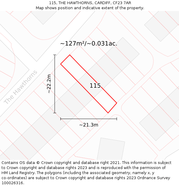 115, THE HAWTHORNS, CARDIFF, CF23 7AR: Plot and title map