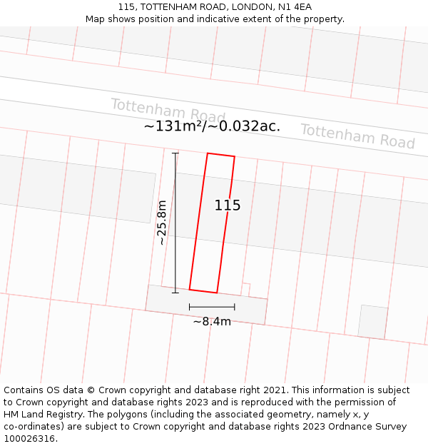 115, TOTTENHAM ROAD, LONDON, N1 4EA: Plot and title map