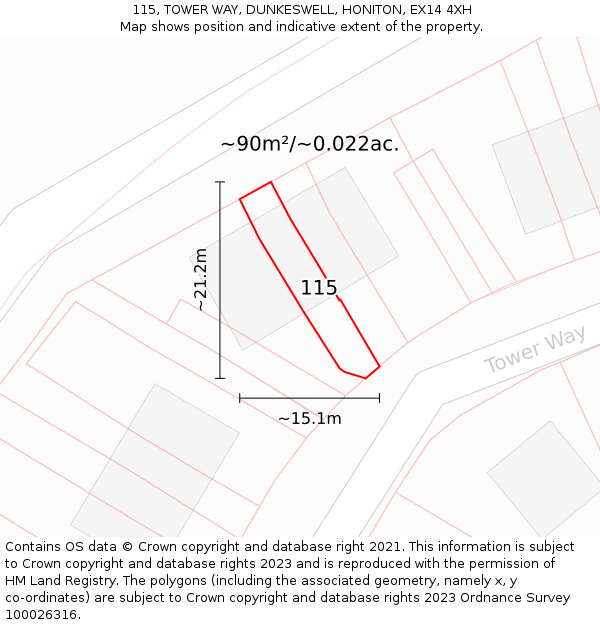 115, TOWER WAY, DUNKESWELL, HONITON, EX14 4XH: Plot and title map