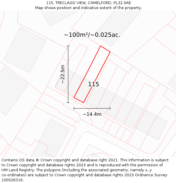 115, TRECLAGO VIEW, CAMELFORD, PL32 9AE: Plot and title map