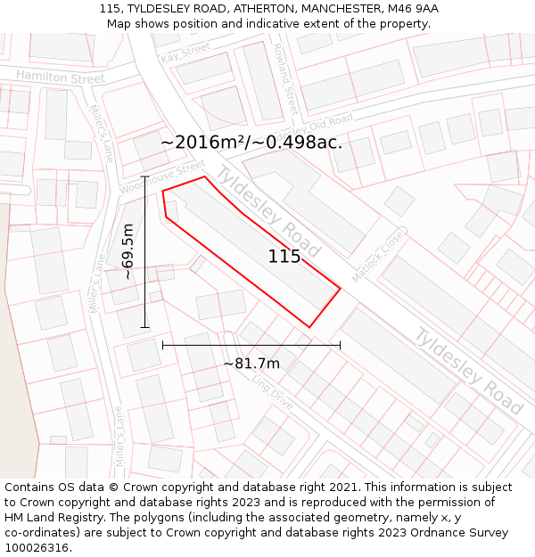 115, TYLDESLEY ROAD, ATHERTON, MANCHESTER, M46 9AA: Plot and title map