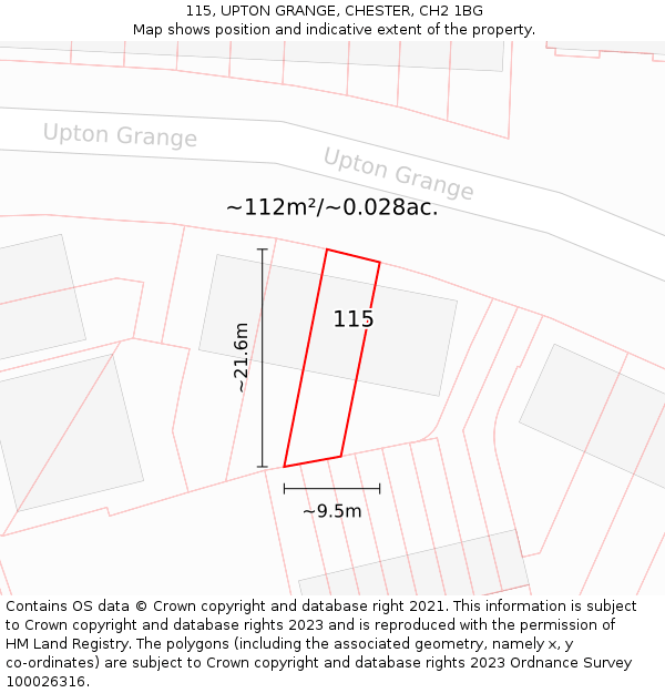 115, UPTON GRANGE, CHESTER, CH2 1BG: Plot and title map