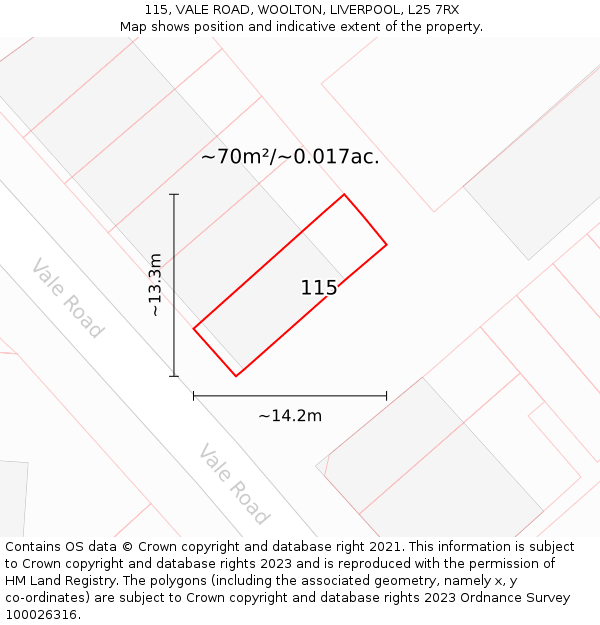 115, VALE ROAD, WOOLTON, LIVERPOOL, L25 7RX: Plot and title map