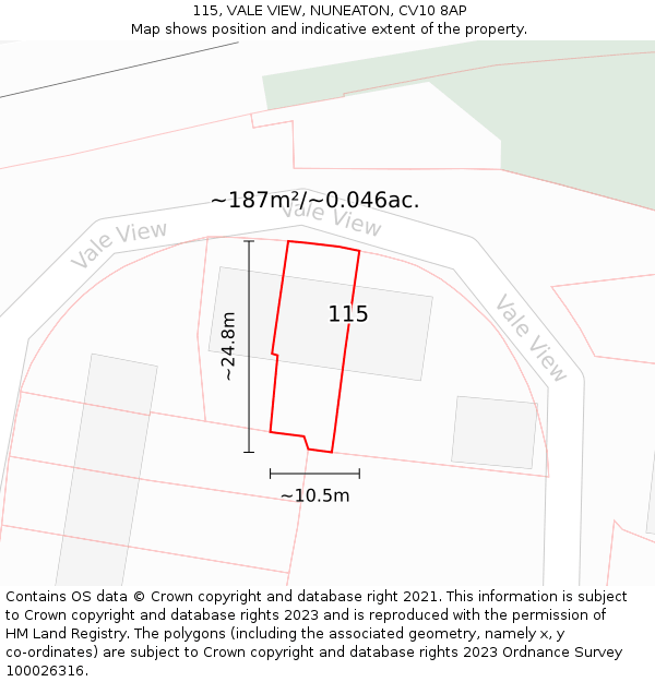 115, VALE VIEW, NUNEATON, CV10 8AP: Plot and title map