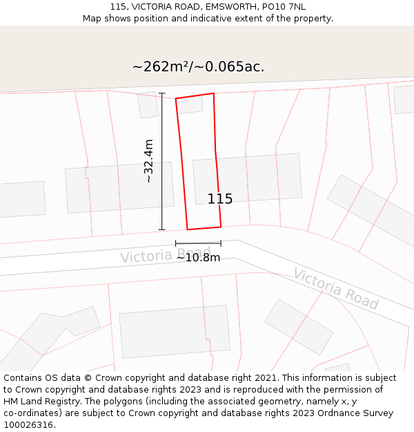115, VICTORIA ROAD, EMSWORTH, PO10 7NL: Plot and title map