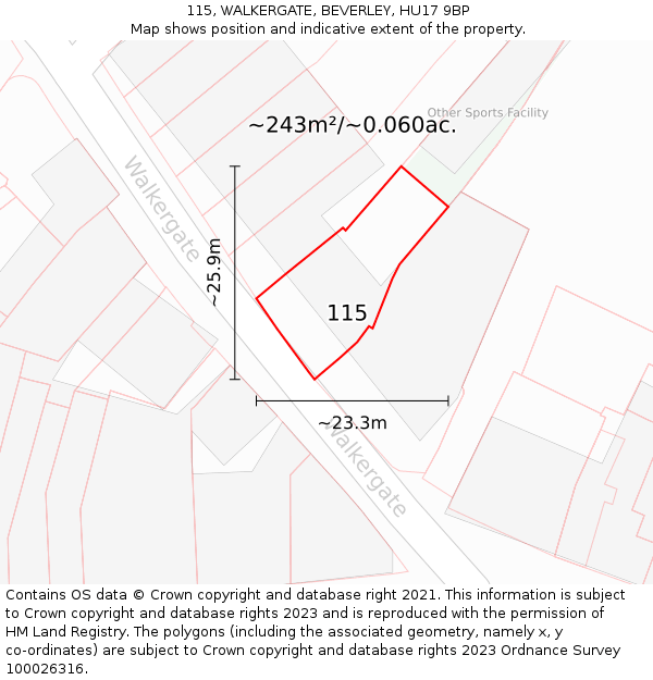 115, WALKERGATE, BEVERLEY, HU17 9BP: Plot and title map