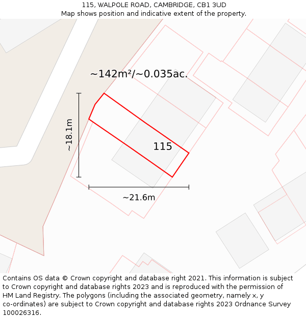 115, WALPOLE ROAD, CAMBRIDGE, CB1 3UD: Plot and title map