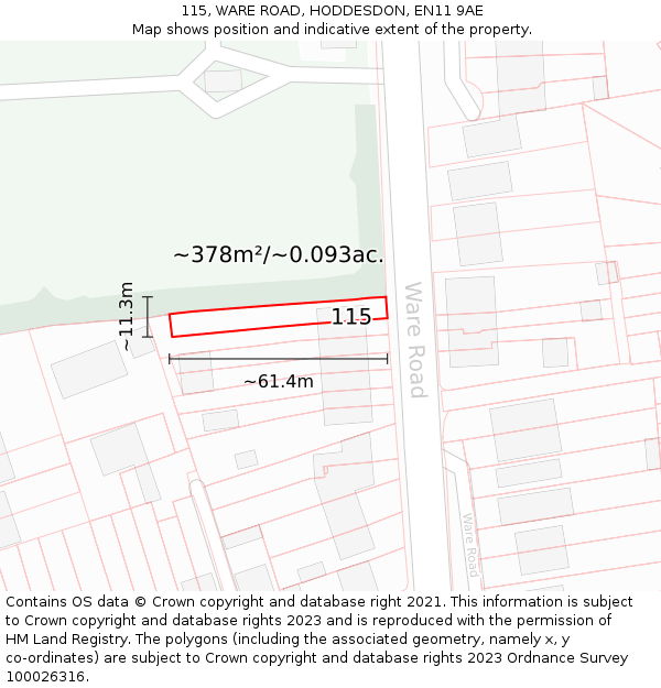 115, WARE ROAD, HODDESDON, EN11 9AE: Plot and title map