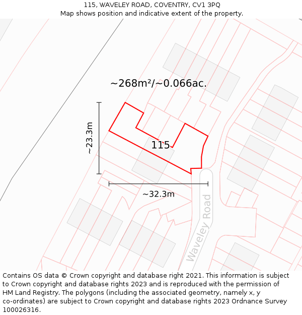 115, WAVELEY ROAD, COVENTRY, CV1 3PQ: Plot and title map
