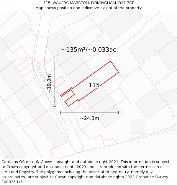 115, WAVERS MARSTON, BIRMINGHAM, B37 7GP: Plot and title map