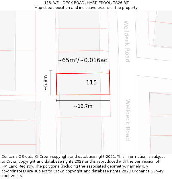115, WELLDECK ROAD, HARTLEPOOL, TS26 8JT: Plot and title map