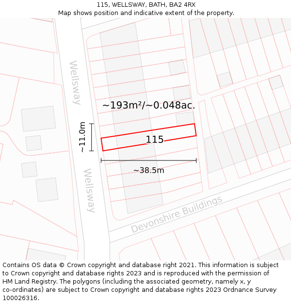 115, WELLSWAY, BATH, BA2 4RX: Plot and title map