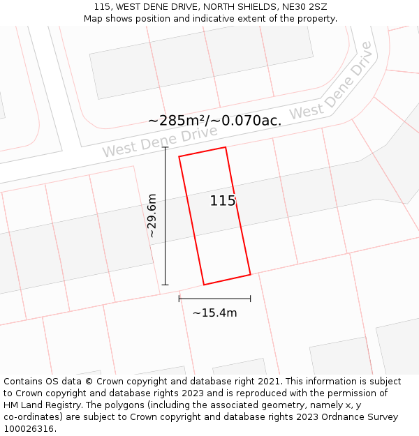 115, WEST DENE DRIVE, NORTH SHIELDS, NE30 2SZ: Plot and title map