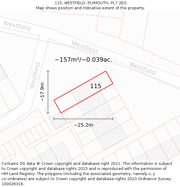 115, WESTFIELD, PLYMOUTH, PL7 2EG: Plot and title map