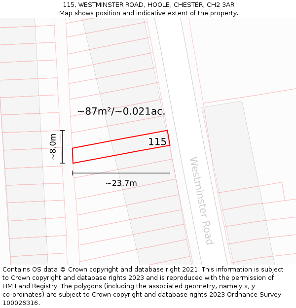 115, WESTMINSTER ROAD, HOOLE, CHESTER, CH2 3AR: Plot and title map
