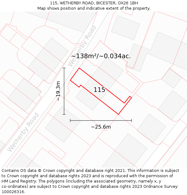 115, WETHERBY ROAD, BICESTER, OX26 1BH: Plot and title map