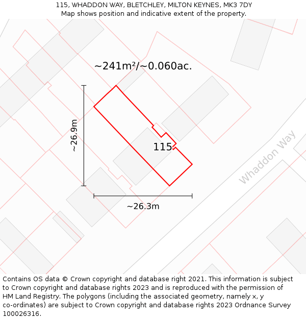 115, WHADDON WAY, BLETCHLEY, MILTON KEYNES, MK3 7DY: Plot and title map