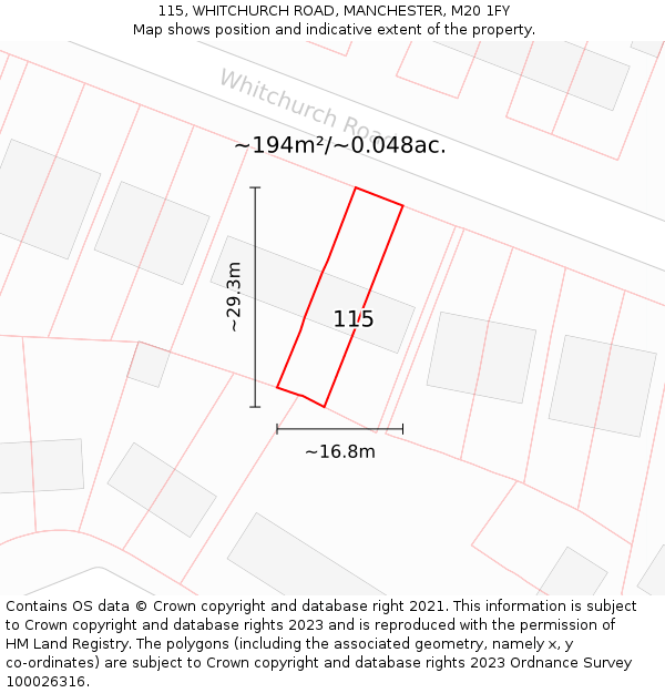 115, WHITCHURCH ROAD, MANCHESTER, M20 1FY: Plot and title map