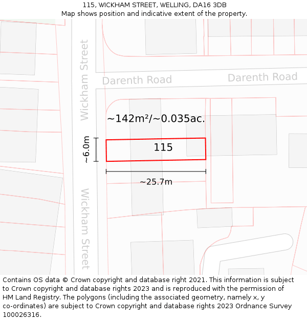 115, WICKHAM STREET, WELLING, DA16 3DB: Plot and title map