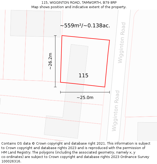 115, WIGGINTON ROAD, TAMWORTH, B79 8RP: Plot and title map