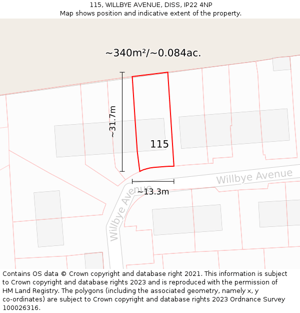 115, WILLBYE AVENUE, DISS, IP22 4NP: Plot and title map