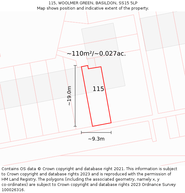 115, WOOLMER GREEN, BASILDON, SS15 5LP: Plot and title map