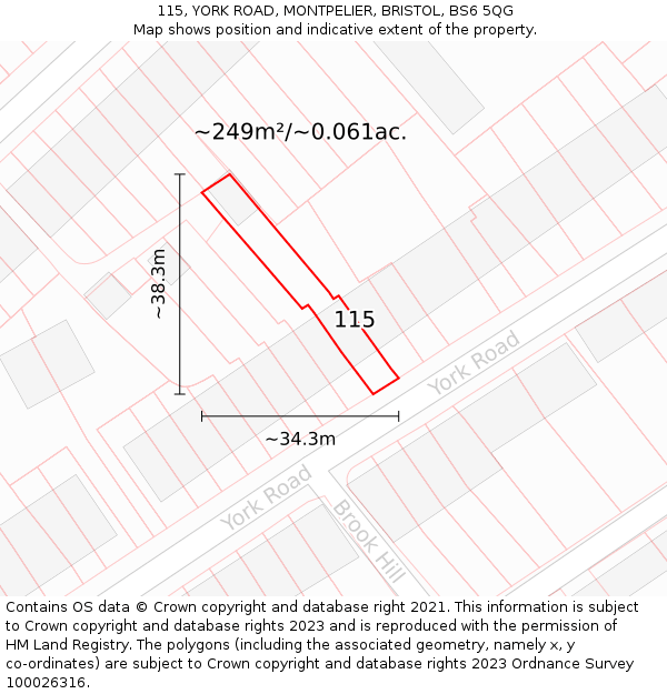 115, YORK ROAD, MONTPELIER, BRISTOL, BS6 5QG: Plot and title map