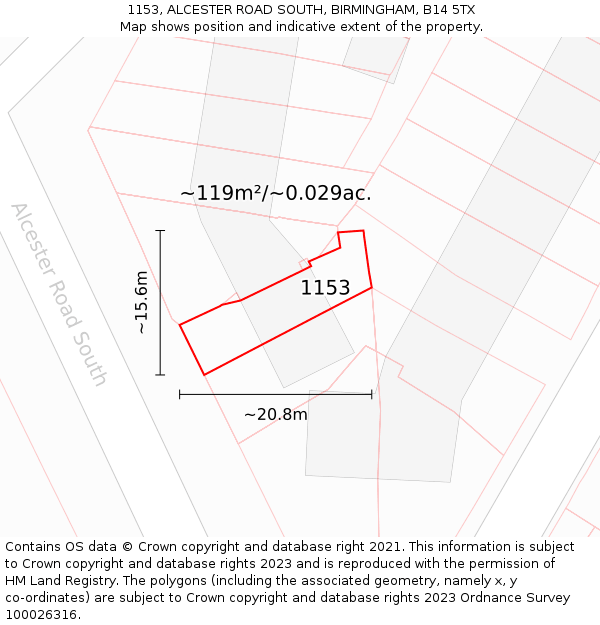 1153, ALCESTER ROAD SOUTH, BIRMINGHAM, B14 5TX: Plot and title map