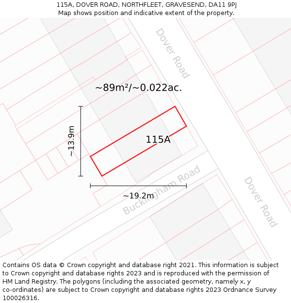 115A, DOVER ROAD, NORTHFLEET, GRAVESEND, DA11 9PJ: Plot and title map