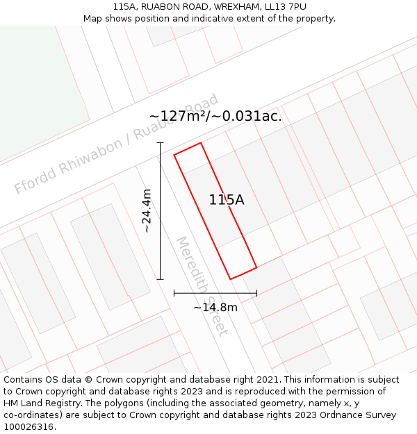 115A, RUABON ROAD, WREXHAM, LL13 7PU: Plot and title map