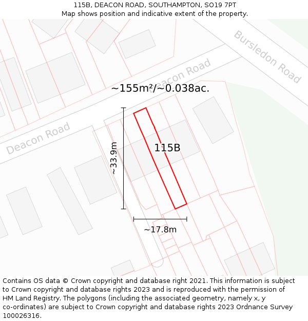 115B, DEACON ROAD, SOUTHAMPTON, SO19 7PT: Plot and title map