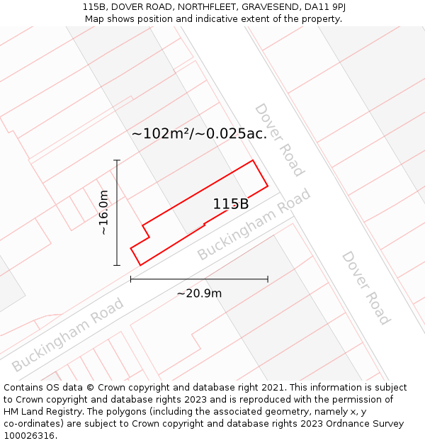 115B, DOVER ROAD, NORTHFLEET, GRAVESEND, DA11 9PJ: Plot and title map