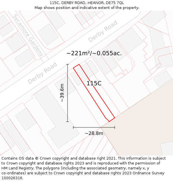 115C, DERBY ROAD, HEANOR, DE75 7QL: Plot and title map