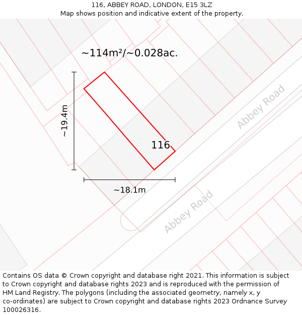 116, ABBEY ROAD, LONDON, E15 3LZ: Plot and title map