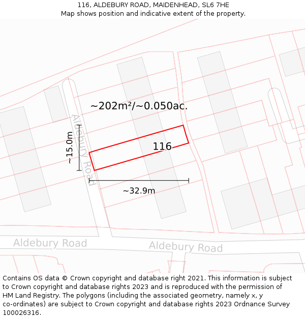 116, ALDEBURY ROAD, MAIDENHEAD, SL6 7HE: Plot and title map