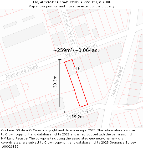 116, ALEXANDRA ROAD, FORD, PLYMOUTH, PL2 1PH: Plot and title map