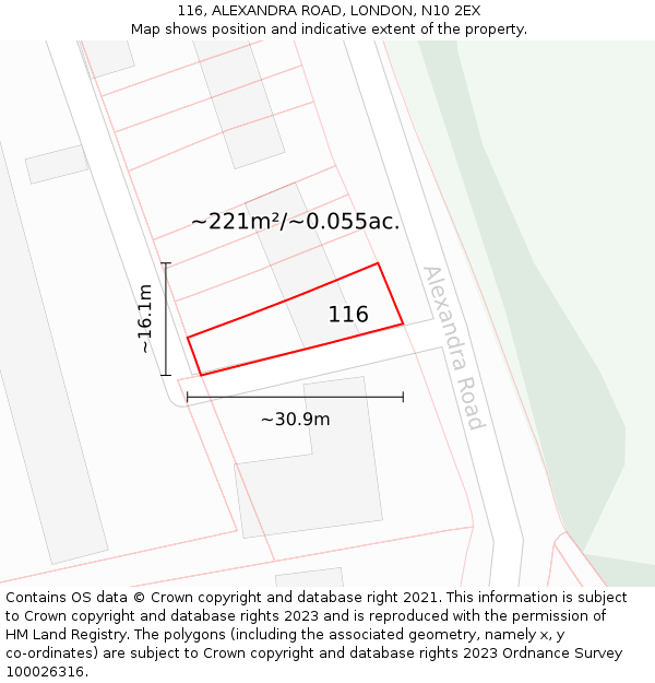 116, ALEXANDRA ROAD, LONDON, N10 2EX: Plot and title map