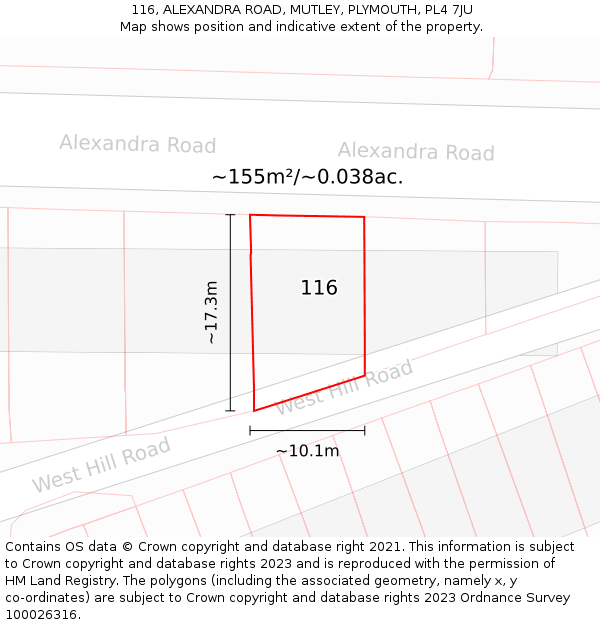 116, ALEXANDRA ROAD, MUTLEY, PLYMOUTH, PL4 7JU: Plot and title map
