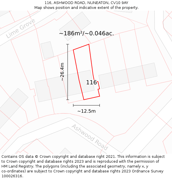 116, ASHWOOD ROAD, NUNEATON, CV10 9AY: Plot and title map