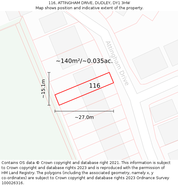 116, ATTINGHAM DRIVE, DUDLEY, DY1 3HW: Plot and title map