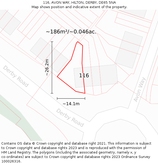 116, AVON WAY, HILTON, DERBY, DE65 5NA: Plot and title map