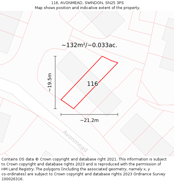 116, AVONMEAD, SWINDON, SN25 3PS: Plot and title map