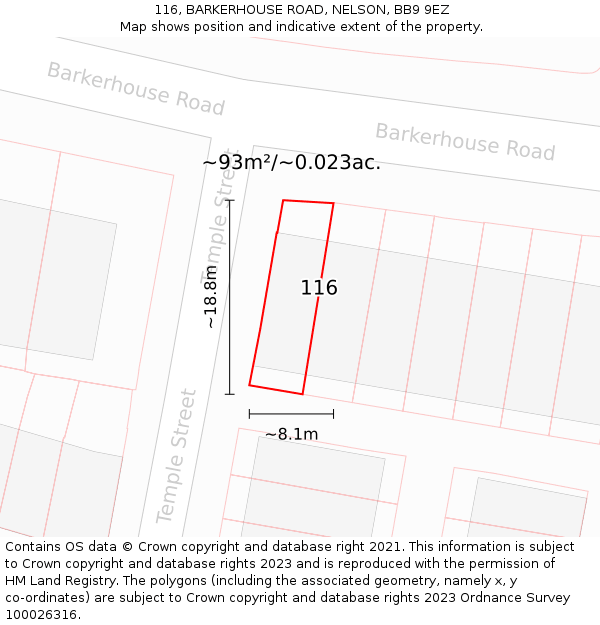 116, BARKERHOUSE ROAD, NELSON, BB9 9EZ: Plot and title map