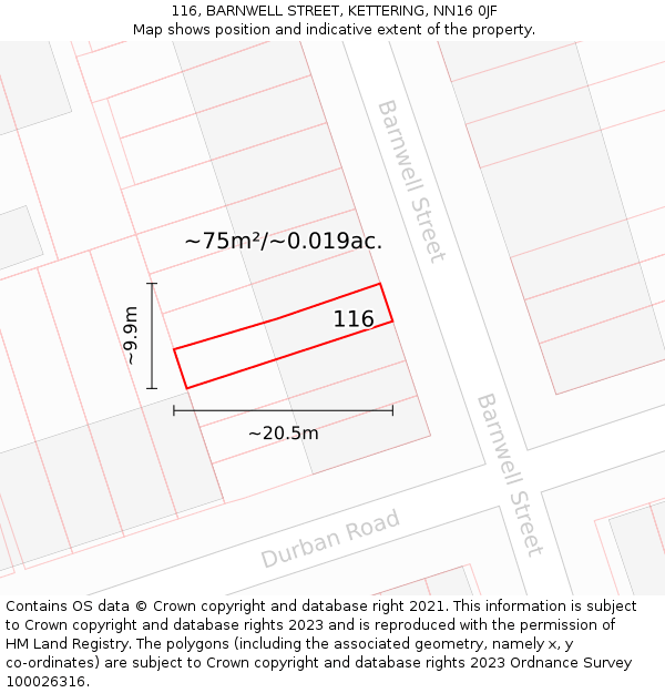 116, BARNWELL STREET, KETTERING, NN16 0JF: Plot and title map