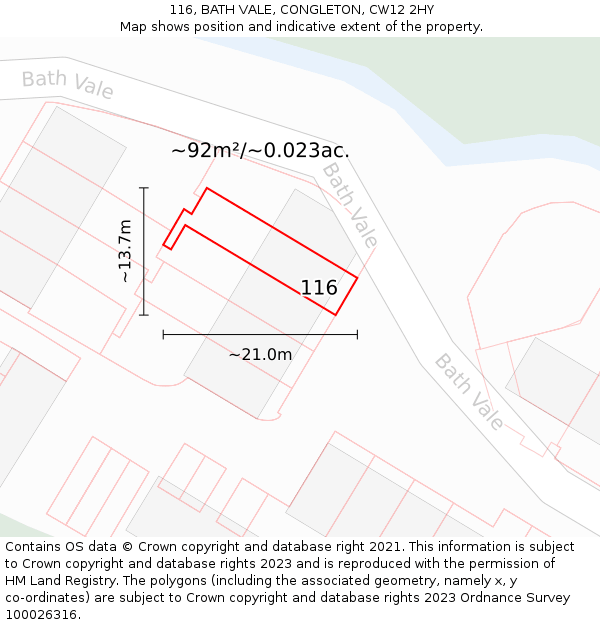 116, BATH VALE, CONGLETON, CW12 2HY: Plot and title map