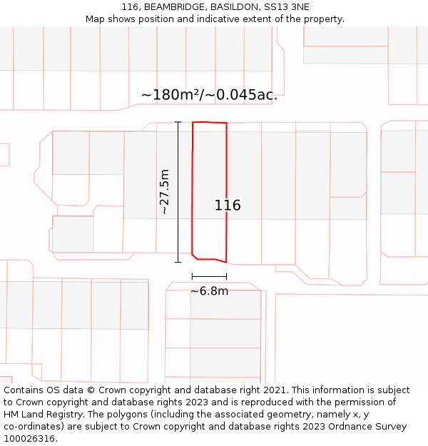 116, BEAMBRIDGE, BASILDON, SS13 3NE: Plot and title map