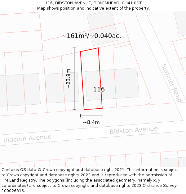 116, BIDSTON AVENUE, BIRKENHEAD, CH41 0DT: Plot and title map